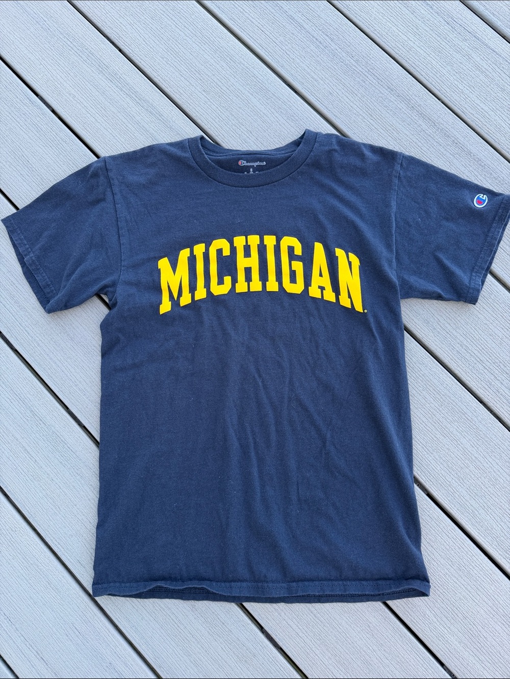 Champion Navy mens T-Shirt with Yellow Michigan Logo
